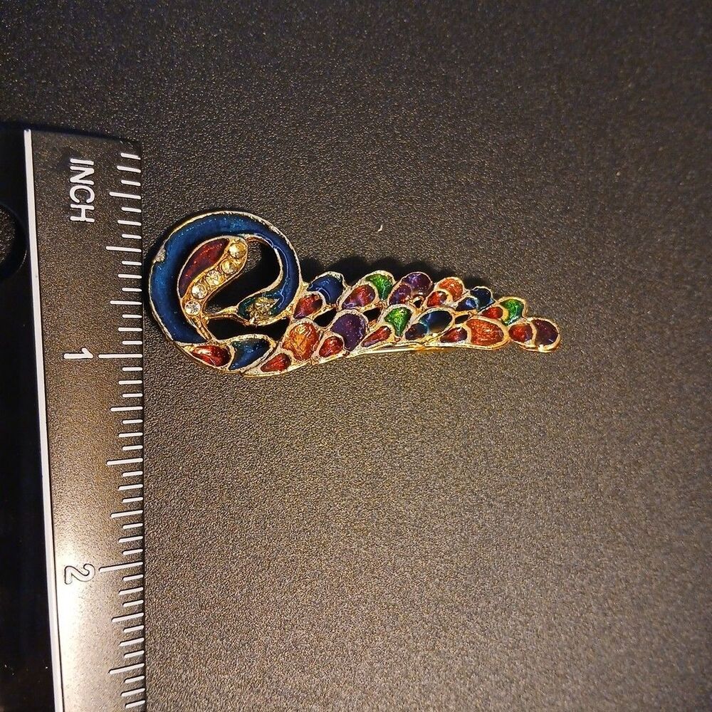 Vintage Peacock Pin Brooch 2" Colorful FREE SHIPPING - Picture 5 of 5